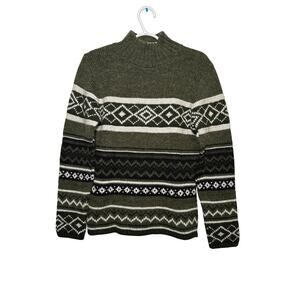 Kathy Ireland vintage wool fair isle turtle neck sweater womens medium nordic 80